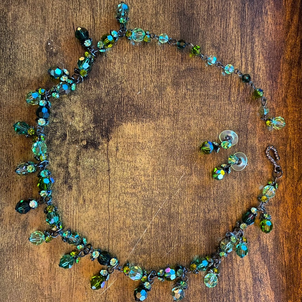 Green Beaded Necklace & Earrings Set